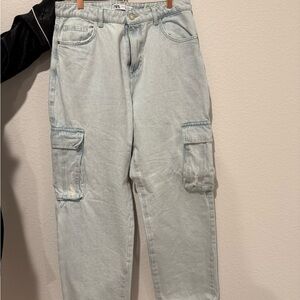 Women Light Blue Cargo Jeans